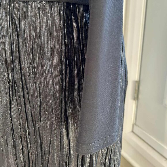 Joseph Ribkoff Metallic Lamé Ruffle-Collar Black Wrap Top with Obi Belt – US 12 - Picture 3 of 8